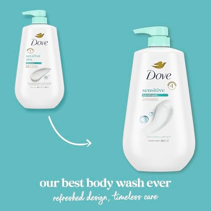 Dove Body Wash with Pump Sensitive Skin For 24hr Lotion-Soft Skin Moisturizing Skin Cleanser Gentle Hypoallergenic Formula with No Sulfates No Parabens 30.6 oz - Image 3